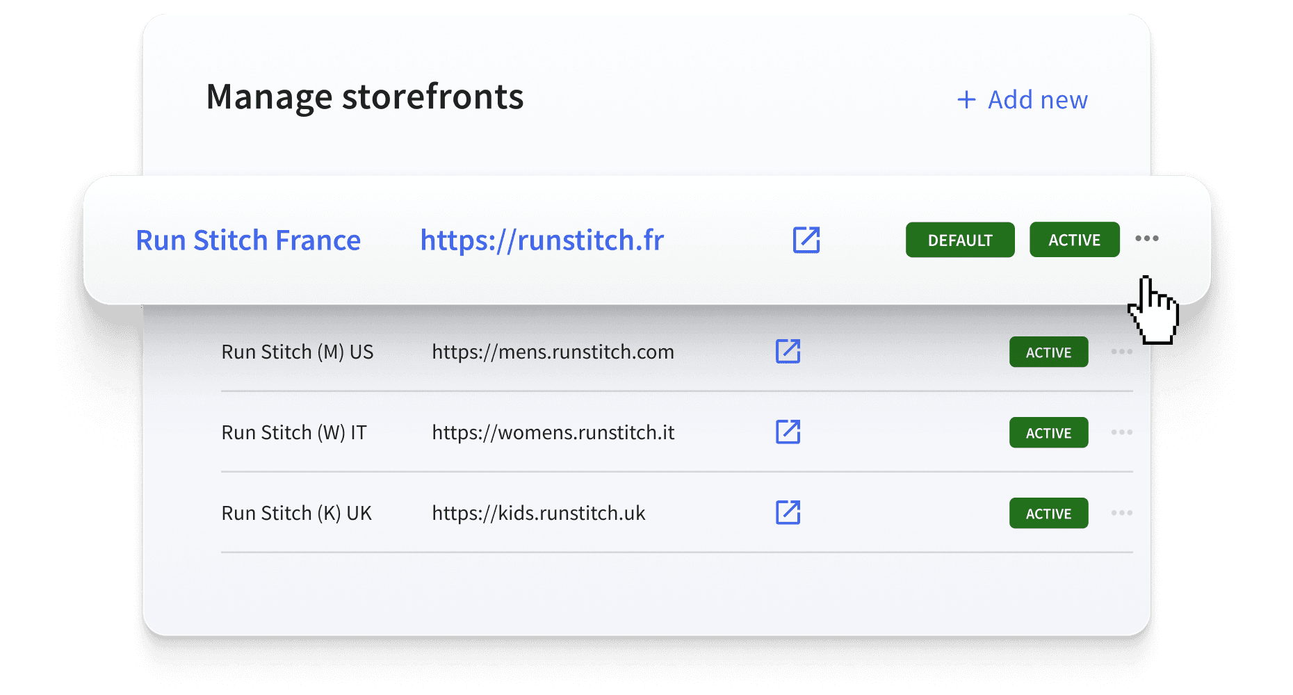 Manage Storefronts menu